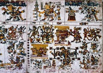 Dettaglio da una copia facsimile di una pagina del Codice Borgia che mostra la cerimonia del Nuovo Fuoco